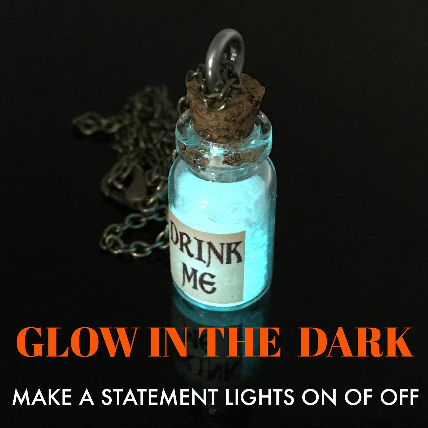 Alice in Wonderland necklace aqua glow