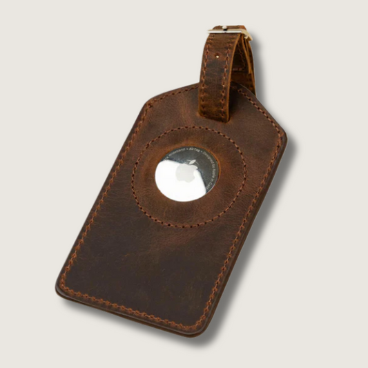 Premium Leather AirTag Luggage Tag - Dark Brown - Clovis