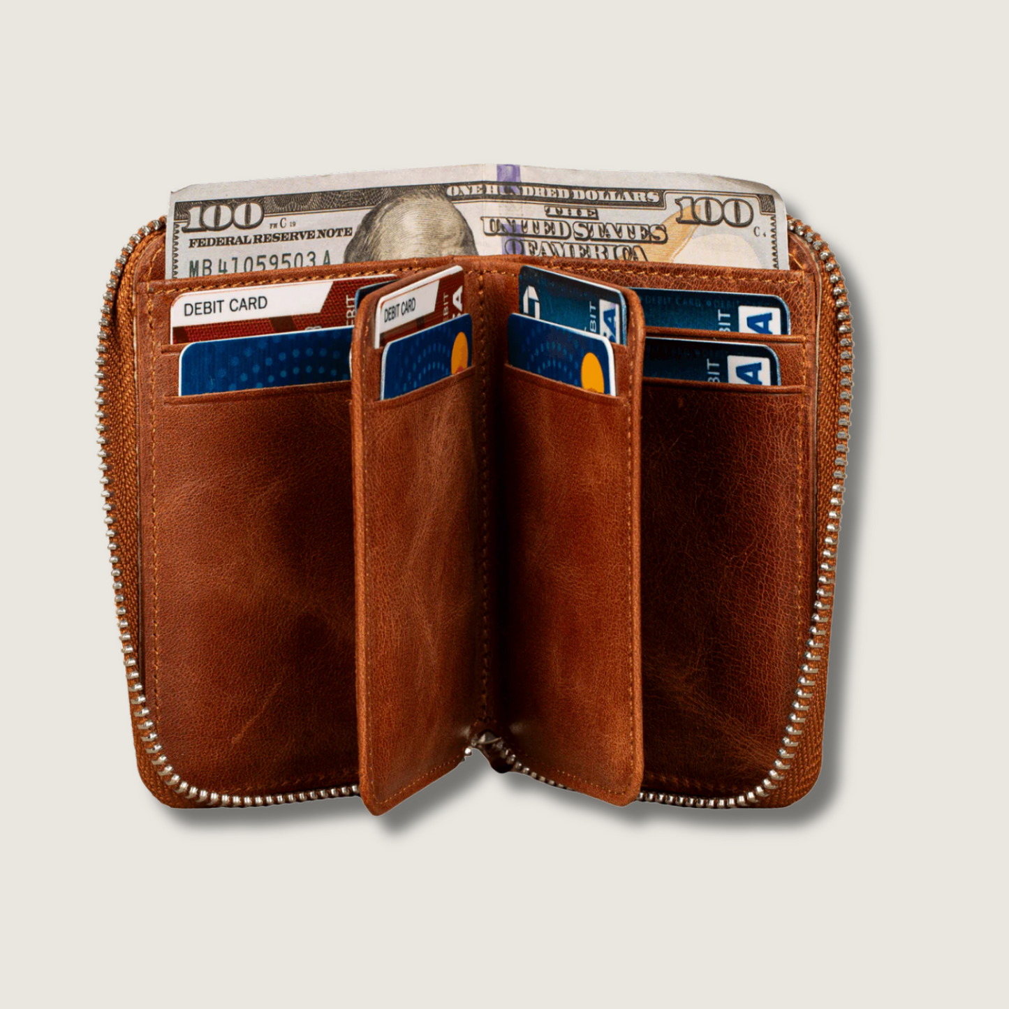 Premium Leather Zipper Wallet - Warm Brown - Anniston
