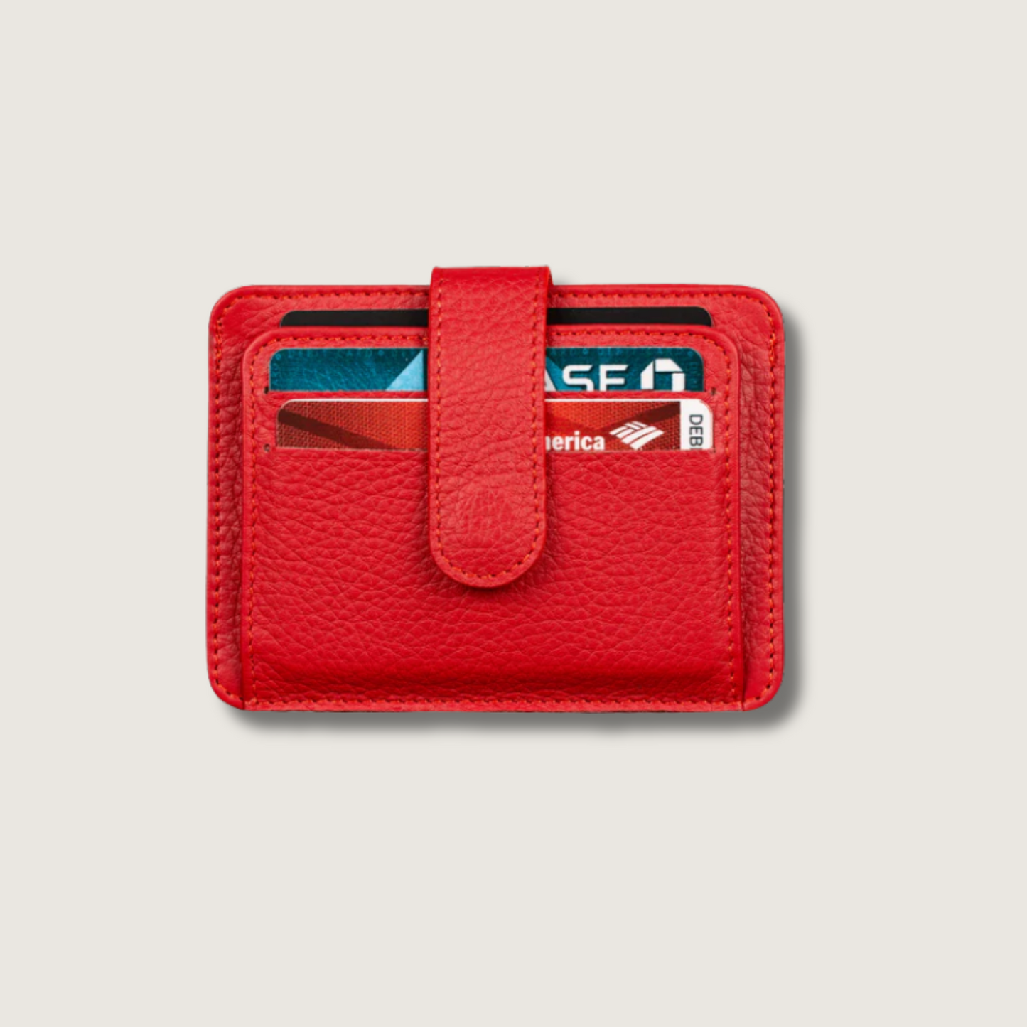 Leather Card Holder Wallet with ID Window - Red - Miami