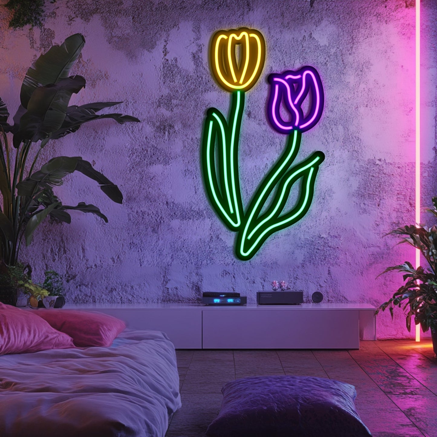 Flowers Metal Neon Wall Art- LN0014