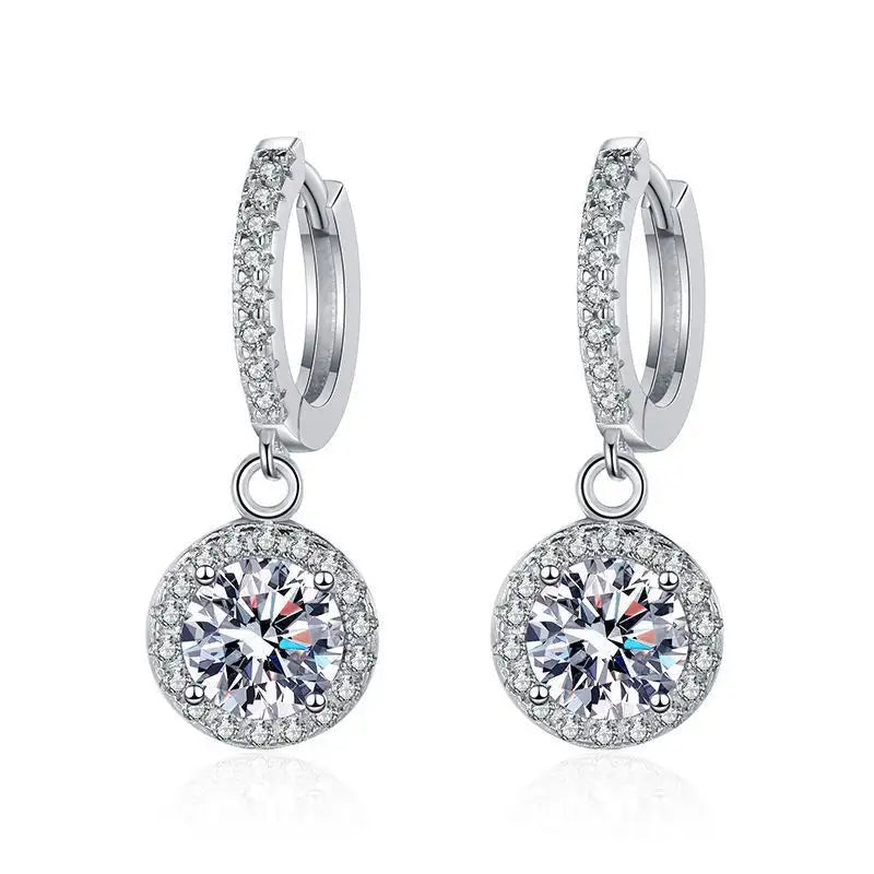 Moissanite Tassel Princess Round Bag 1 Karat Silver Earrings