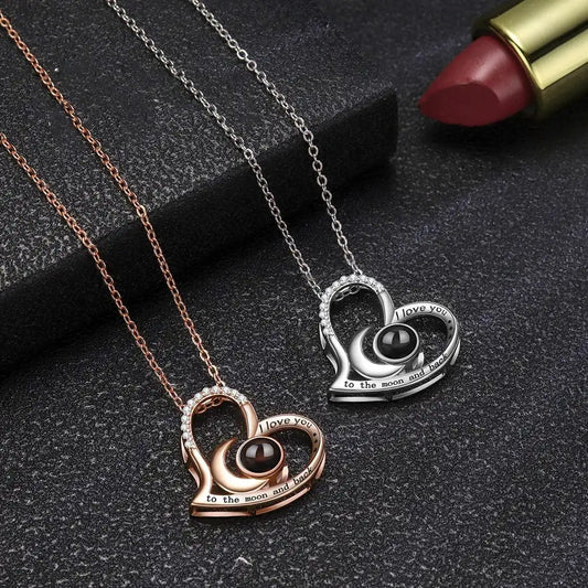 Women's S925 Sterling Silver Heart Shaped Moon Necklace