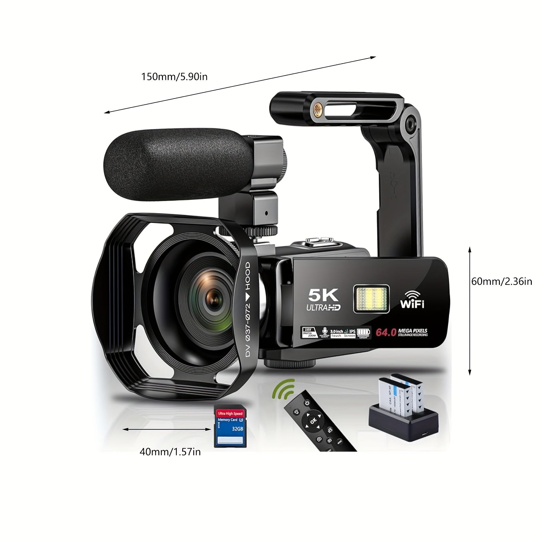 MARVUE 5K Ultra HD Camcorder Video Camera - 64MP, 18X Digital Zoom, WiFi, IR Night Vision, 3.0" Touch Screen - Complete Vlogging Kit with Microphone, Lens Hood, 32GB SD Card & Remote Control - Premium camcorder from Lizard Vigilante - Just $234.99! Shop now at Lizard Vigilante