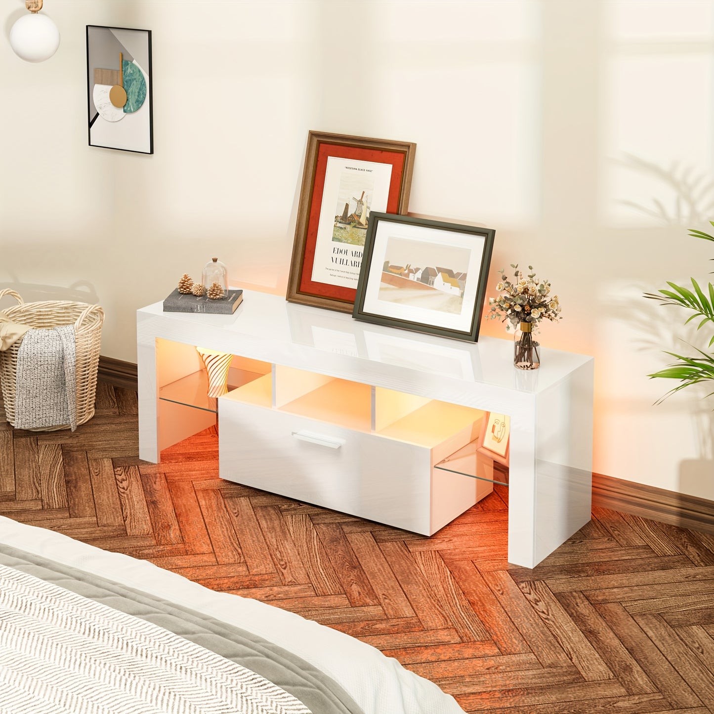 High-Gloss LED TV Stand – Modern Media Console for 55” to 80” TVs, with Storage Drawers, USB-Powered LED Lights, Available in White or Black - Premium  from Lizard Vigilante - Just $214.99! Shop now at Lizard Vigilante