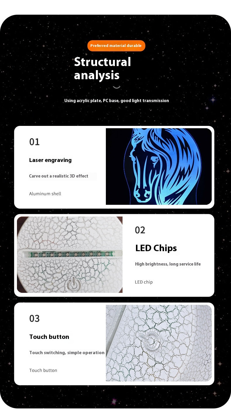 Horse Head Series Colorful Touch Remote Control 3D Table Lamp