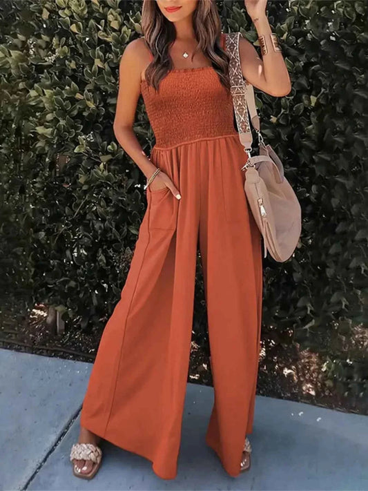 Smocked Wide : Leg Jumpsuit