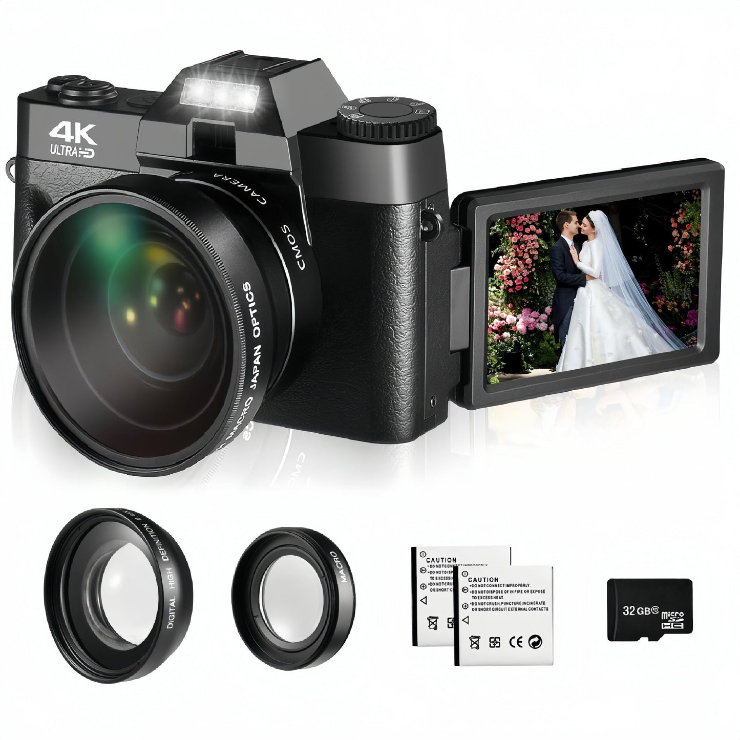 4K 48MP 16X Autofocus Digital Camera for Photography and Video, WiFi Enabled, 3" 180° IPS Flip Screen, Anti-Shake, Compact Vlogging Camera with 32GB Card and 2 Batteries