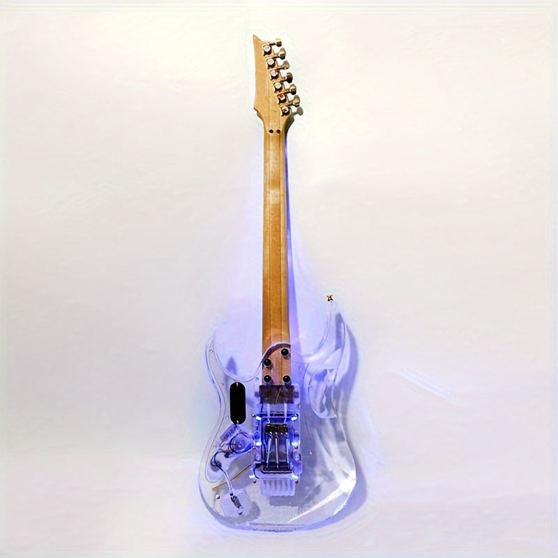 LED Light Electric Guitar – 24 Fret Crystal Acrylic Body, Blue LED Illumination, Maple Neck, Rosewood Fretboard, HSH Pickups – Premium Instrument for All Levels - Premium Electric Guitar from Lizard Vigilante - Just $438.91! Shop now at Lizard Vigilante