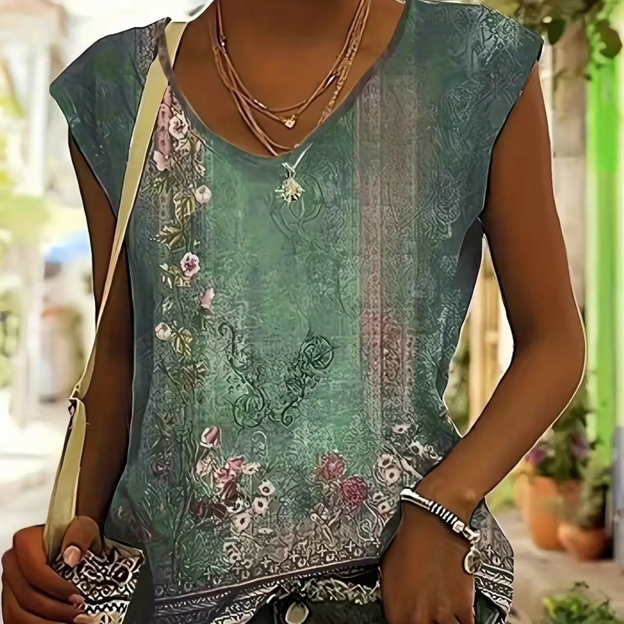 Women's Floral Printed Vest V-neck Sleeveless Button Down Casual Top