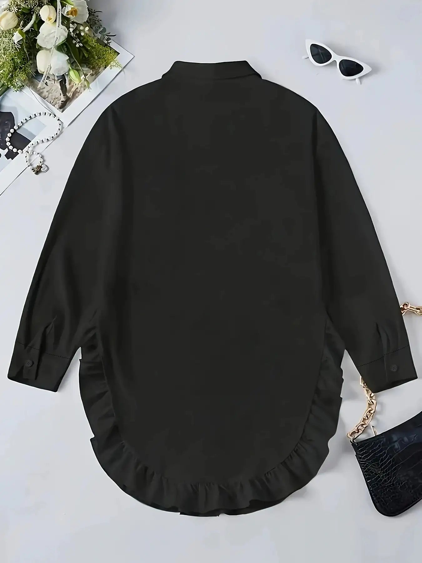 Hem Ruffled Casual Long Sleeve Shirt