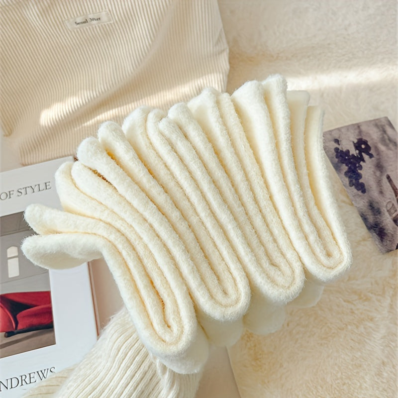 4pcs Cozy Fleece-Lined Women's Socks - Cute Animal Embroidery, Thick & Warm Mid-Calf Winter Home Socks