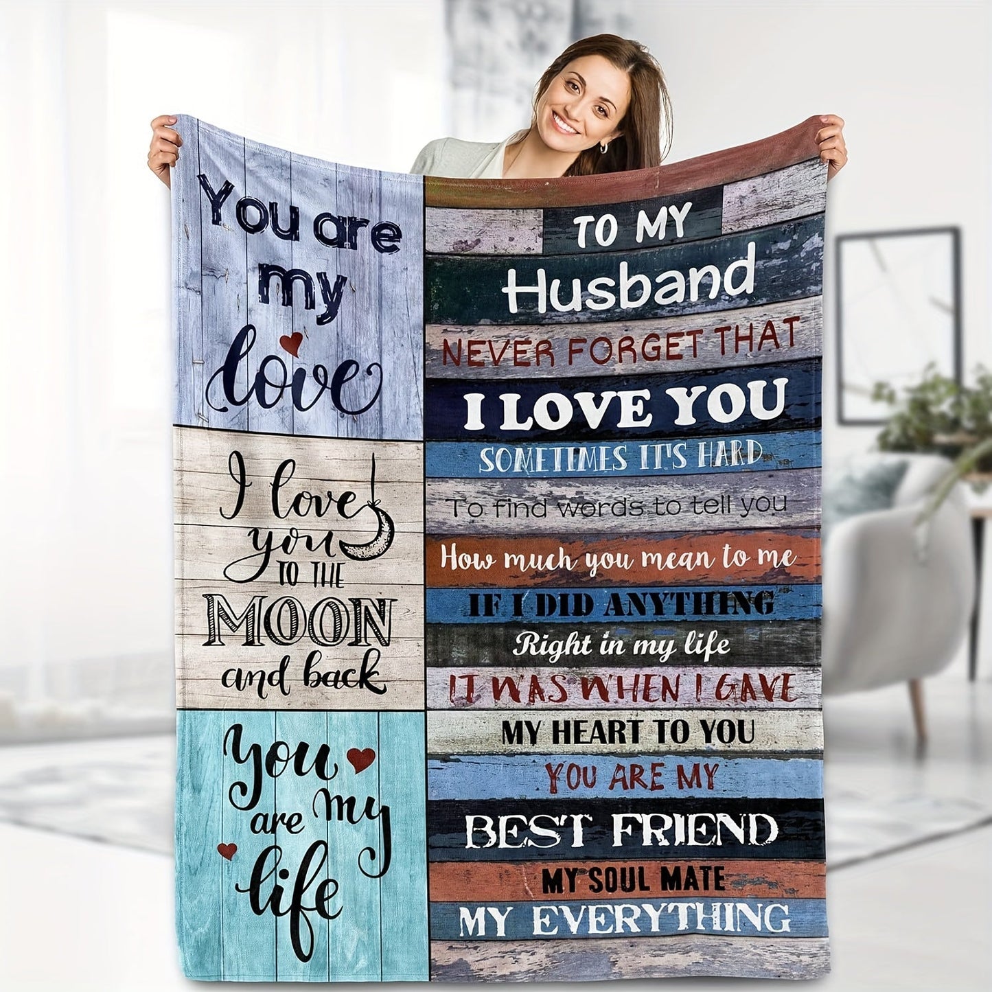 1pc Gift For Husband Throw Blanket, Fleece Blanket For Man's Birthday Gift, Anniversary Romantic Gift, Wife's Husband Gift, Flannel Lightweight Soft Blanket, For My Husband's Bed Sofa