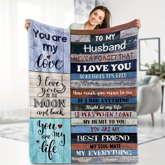 1pc Gift For Husband Throw Blanket, Fleece Blanket For Man's Birthday Gift, Anniversary Romantic Gift, Wife's Husband Gift, Flannel Lightweight Soft Blanket, For My Husband's Bed Sofa