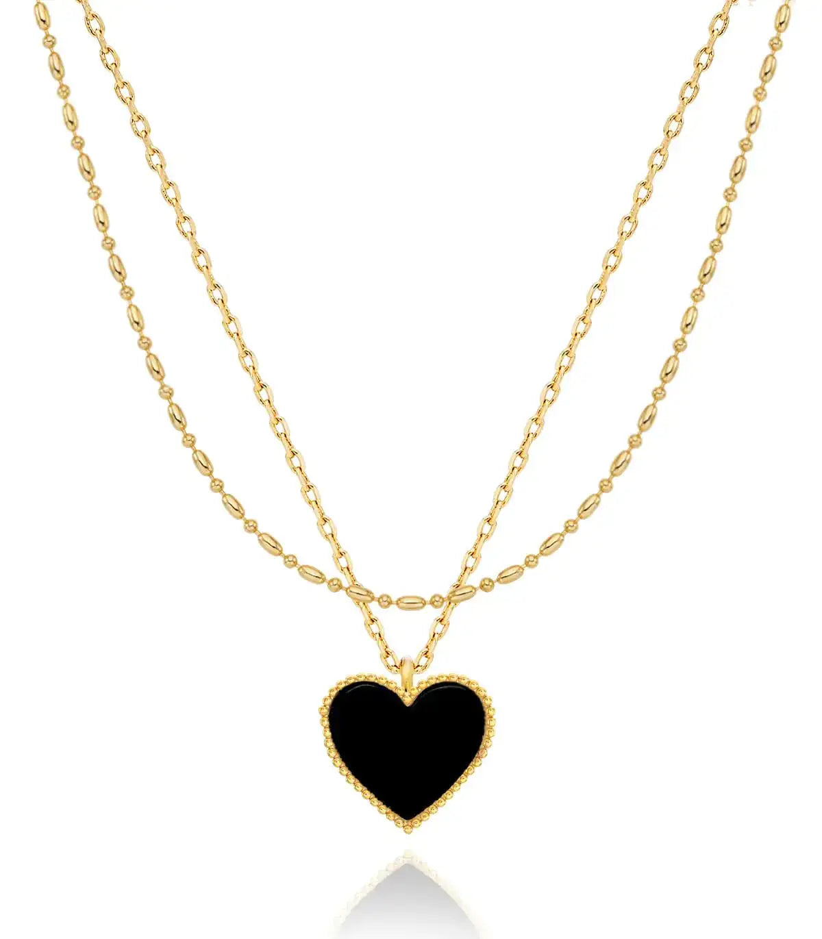 OZEL Layered Necklaces for Women 14K Gold Plated Dainty Gold Necklace Onyx Black Heart Pendant Jewelry Gift (Heart(N)_black)