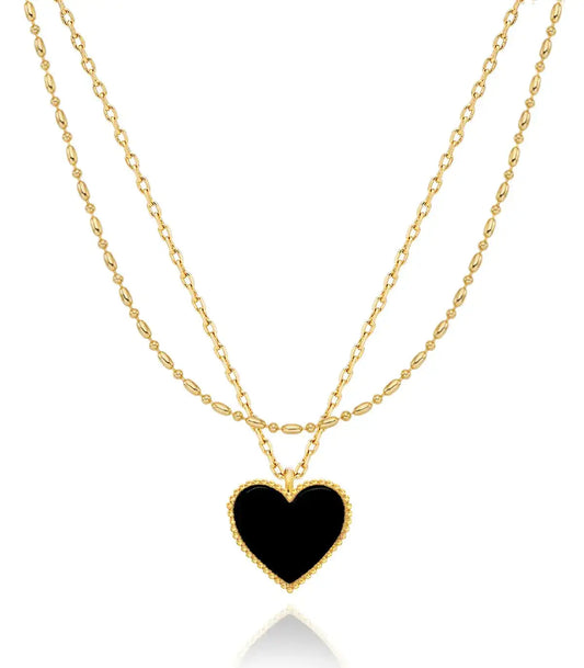 OZEL Layered Necklaces for Women 14K Gold Plated Dainty Gold Necklace Onyx Black Heart Pendant Jewelry Gift (Heart(N)_black)