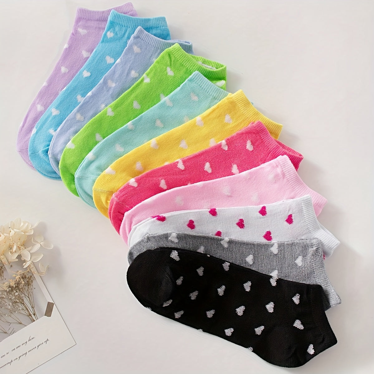 20/40 Pairs Heart Print Socks, Valentine's Day Candy Colored Ankle Socks, Women's Stockings & Hosiery