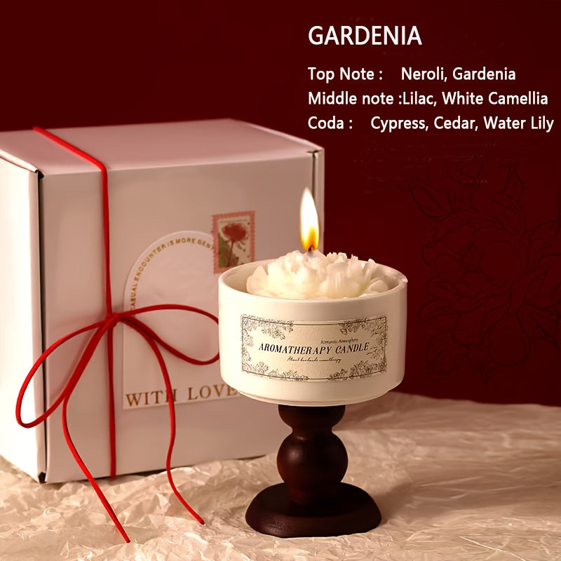 Luxury Soy Wax Scented Candle - 5.3oz Rose, Lavender, Gardenia | Elegant Gift Box for Christmas, Birthdays & Graduations | Home Decor with Ceramic Container & Wooden Base