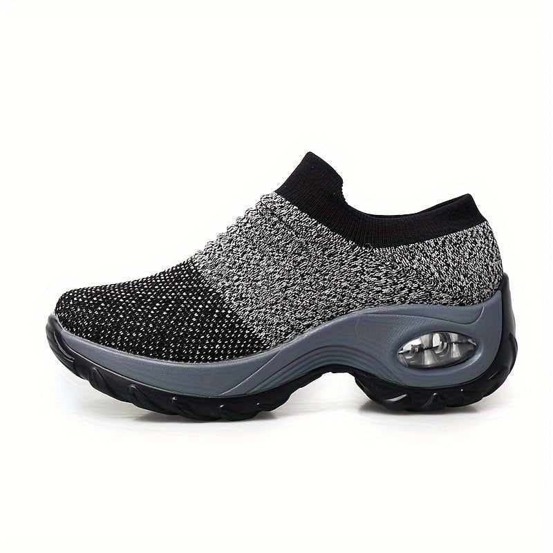 Women's Casual Sports Socks Sneakers Fashionable Thick Sole Air Cushion, Elevated Sloping Heel Rocking Shoes plus size
