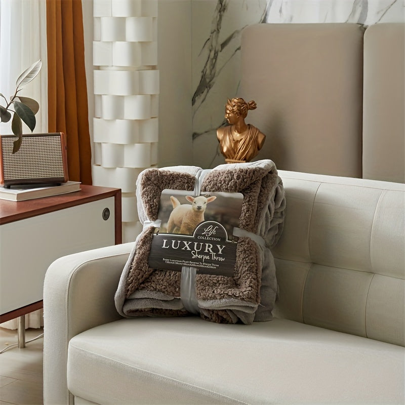 1pc Cozy Double Layer Sherpa Blanket for All Seasons - Perfect for Bed, Sofa, Camping and More!