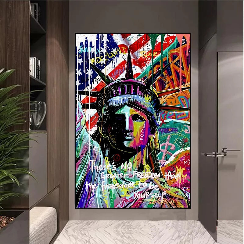 Graffiti Statue Of Liberty Canvas Painting Famous Sculpture Art