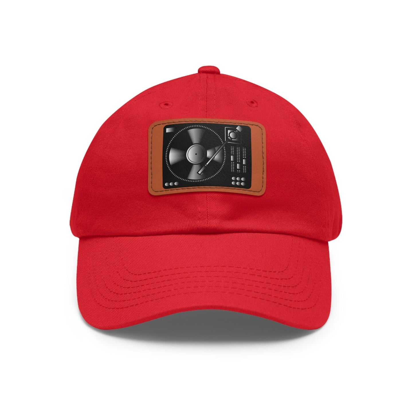 Turntable Record Player DJ Dad Hat with Leather Patch (Rectangle) - Lizard Vigilante