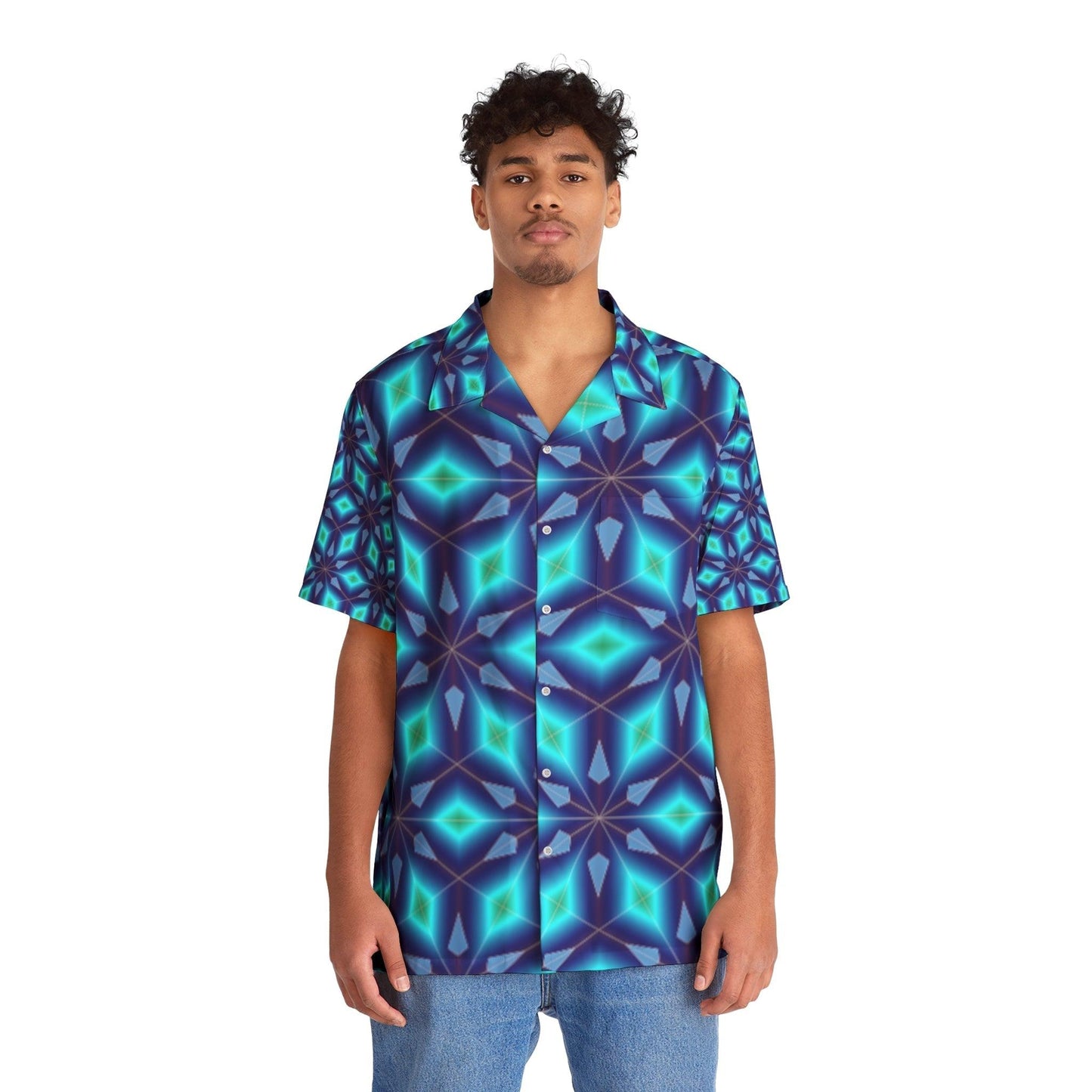 Men's Bleu Diamond Hawaiian Shirt - Lizard Vigilante