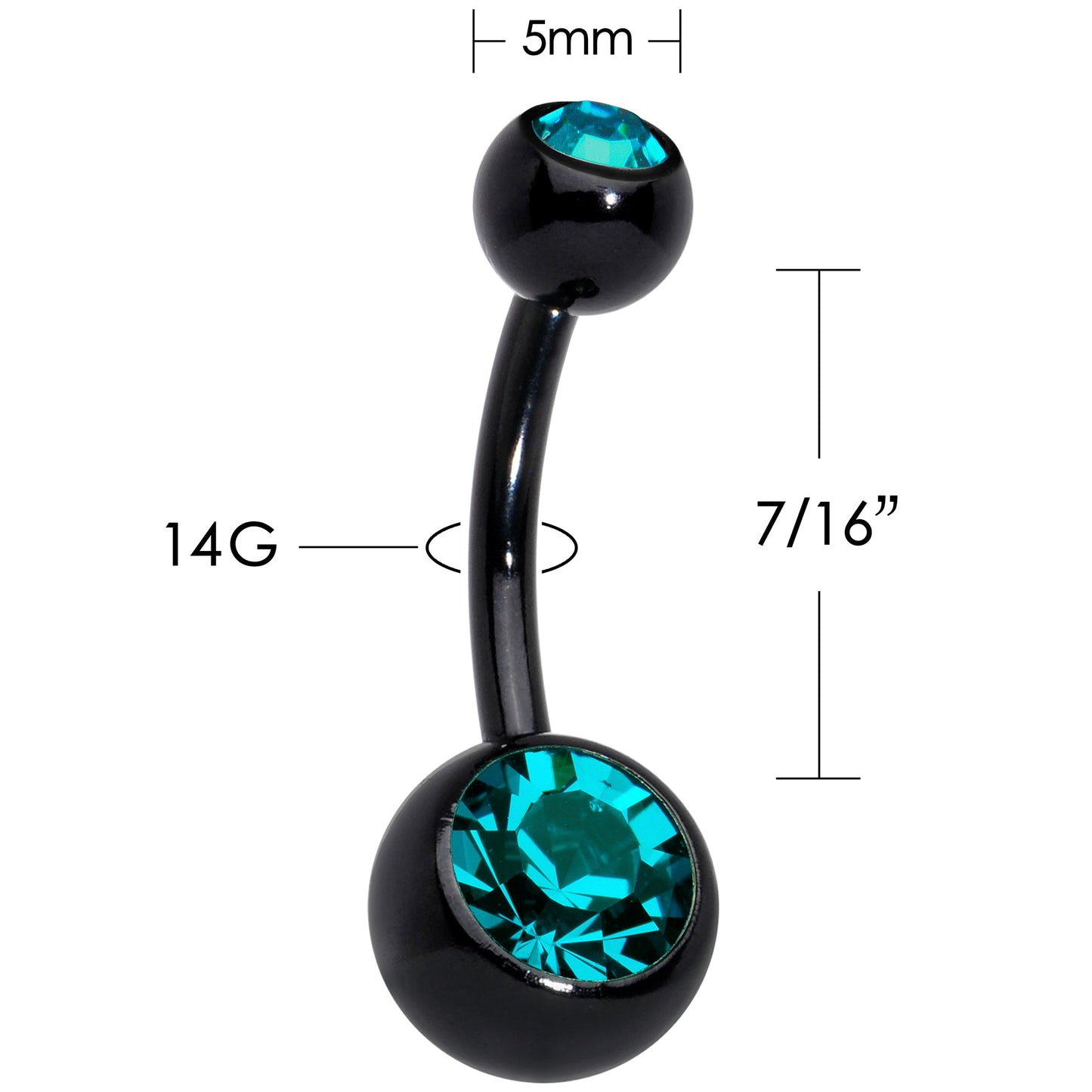 Black Zircon Double Gem Anodized Titanium Belly Ring