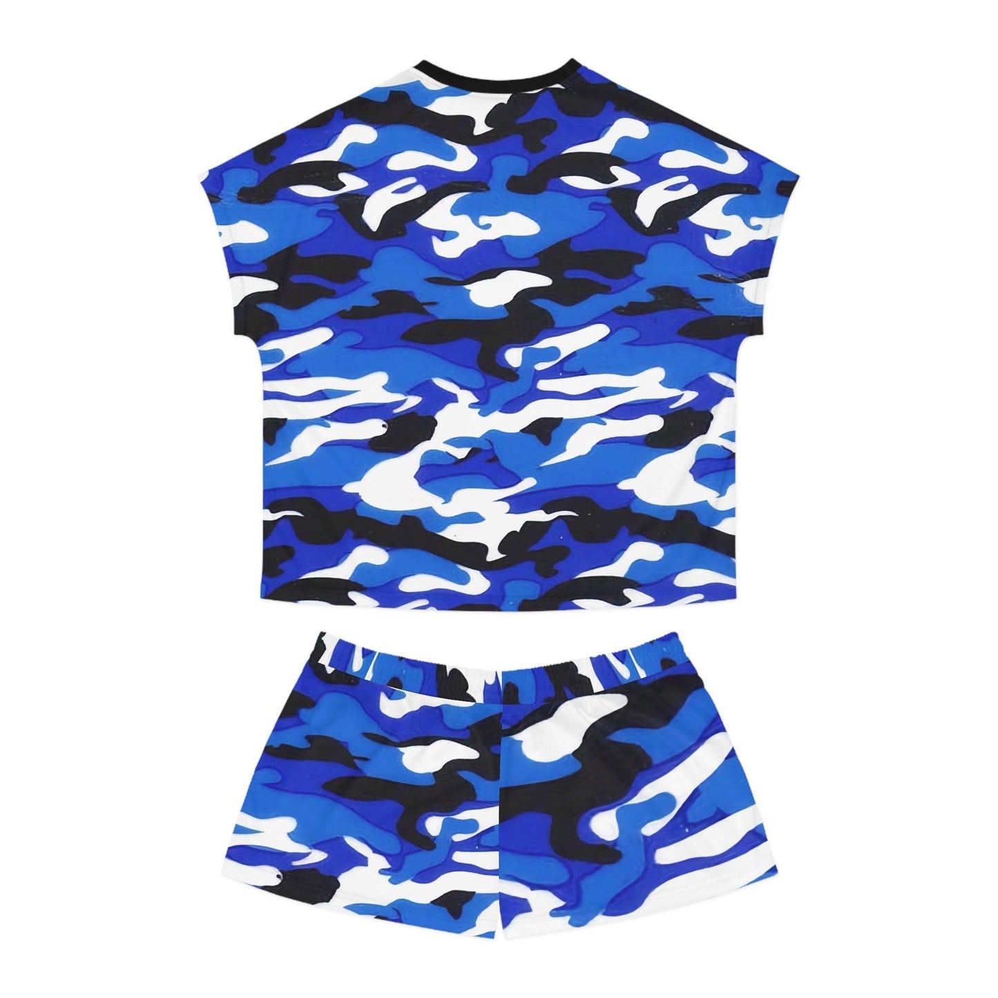 Blue Black Grey White Camouflage Women's Short Pajama Set - Lizard Vigilante