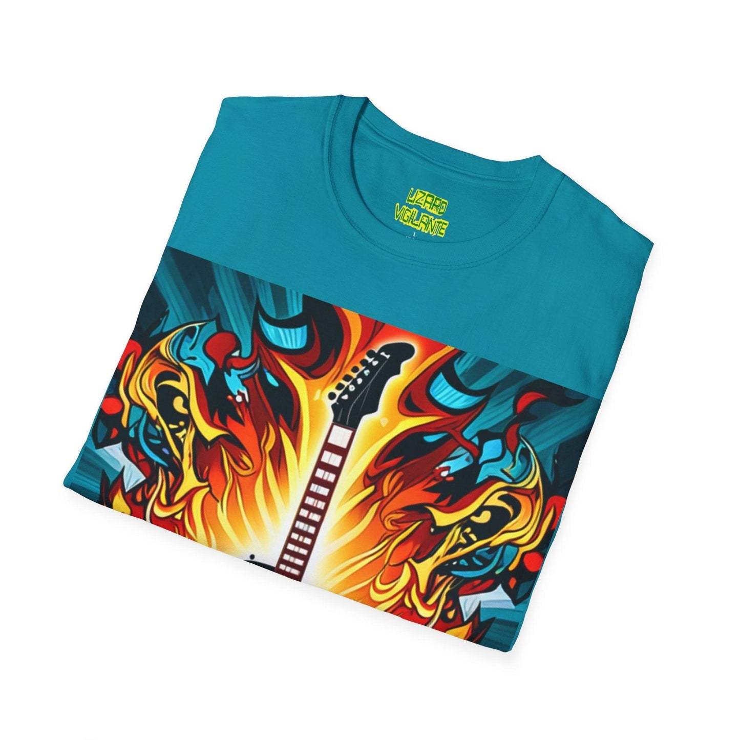 Electric Guitar Ablaze Unisex Softstyle T-Shirt - Lizard Vigilante