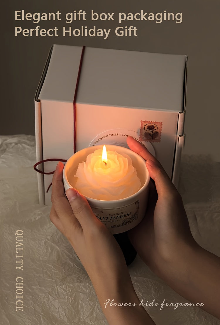 Luxury Soy Wax Scented Candle - 5.3oz Rose, Lavender, Gardenia | Elegant Gift Box for Christmas, Birthdays & Graduations | Home Decor with Ceramic Container & Wooden Base