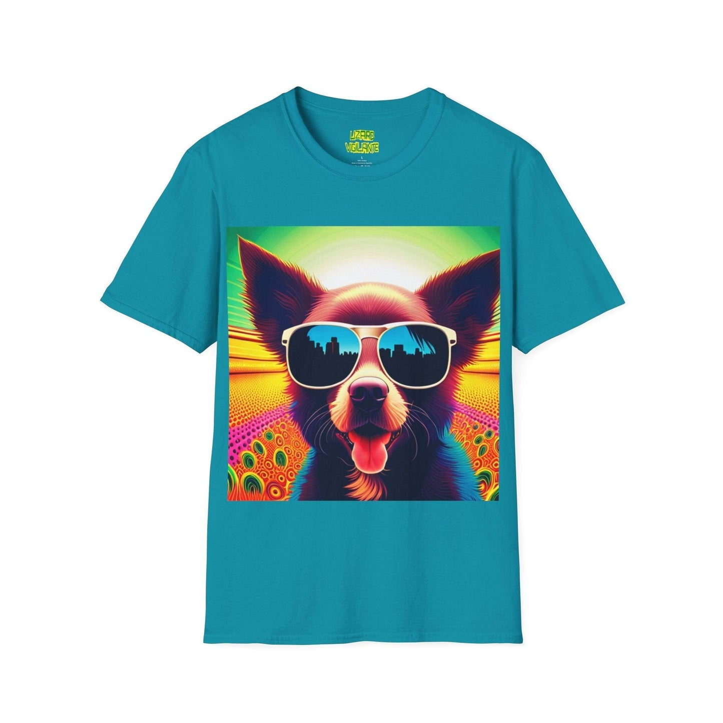 Puppy With Shades Trippy Unisex Softstyle Psychedelic T-Shirt - Lizard Vigilante