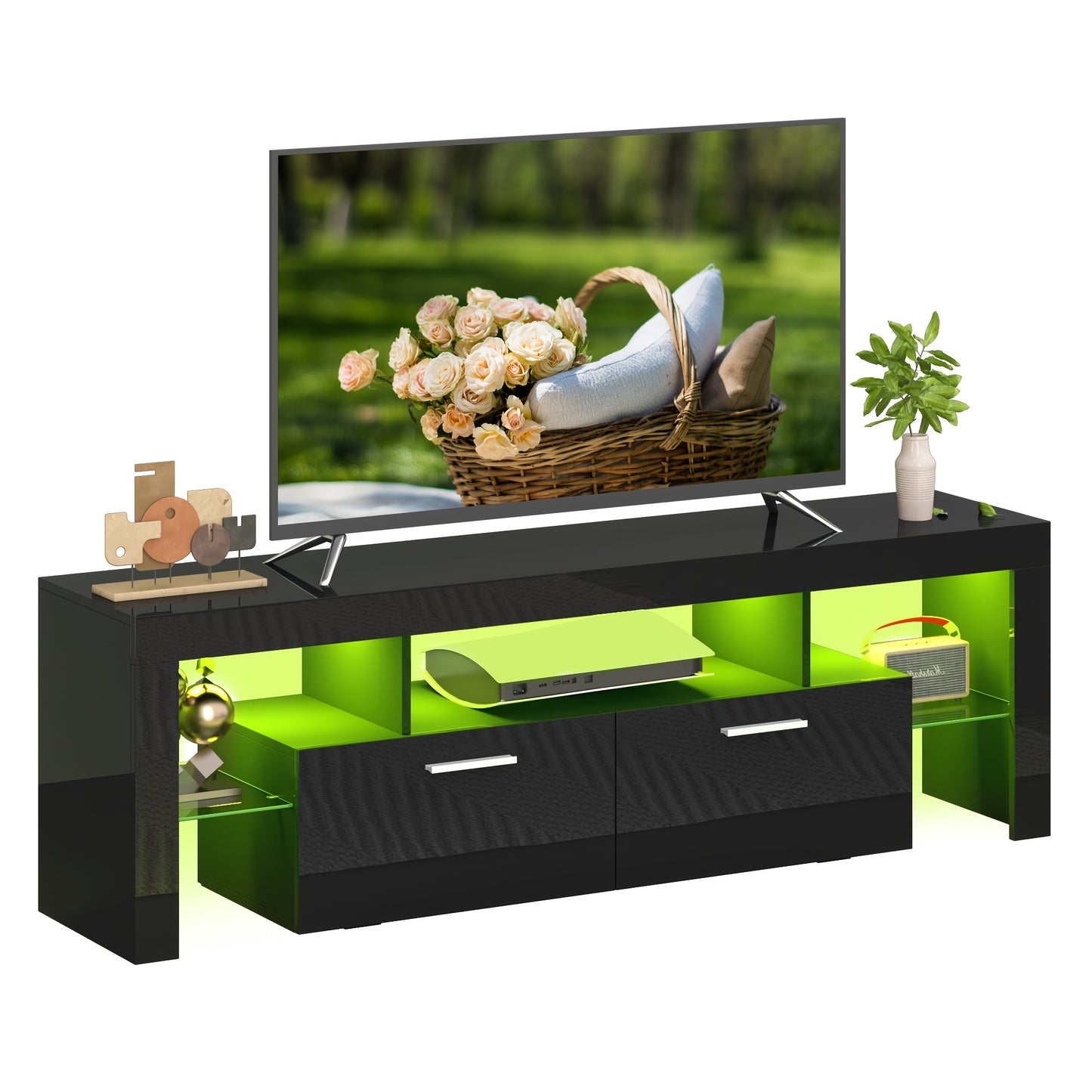 High-Gloss LED TV Stand – Modern Media Console for 55” to 80” TVs, with Storage Drawers, USB-Powered LED Lights, Available in White or Black - Premium  from Lizard Vigilante - Just $214.99! Shop now at Lizard Vigilante