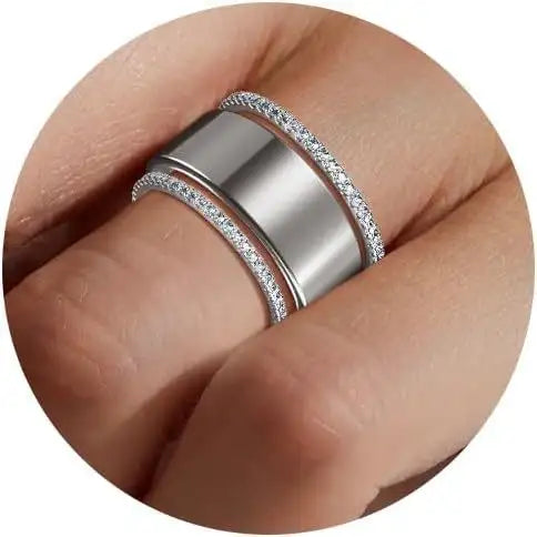 Glossy Trim Rhinestone Ring Titanium Steel