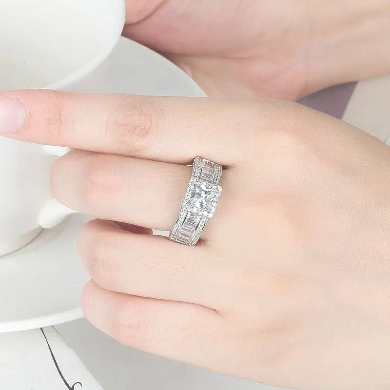 Diamond Push Square Rectangular Rhinestone Square Ring