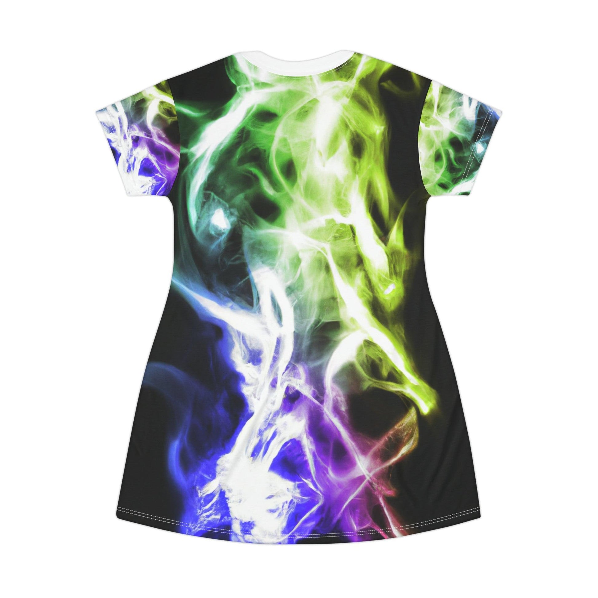 Smoke Show Neon Purple & Green T-Shirt Dress (AOP) Designed by Evets! for Lizard Vigilante - Lizard Vigilante