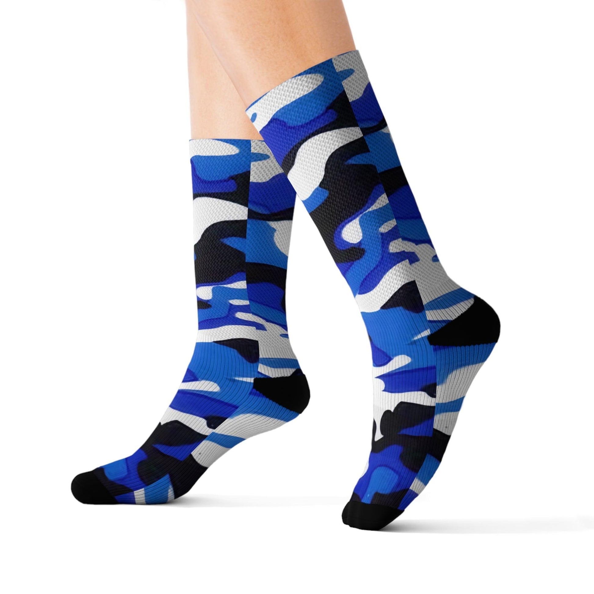 Blue Black White Grey Camo Sublimation Socks - Lizard Vigilante