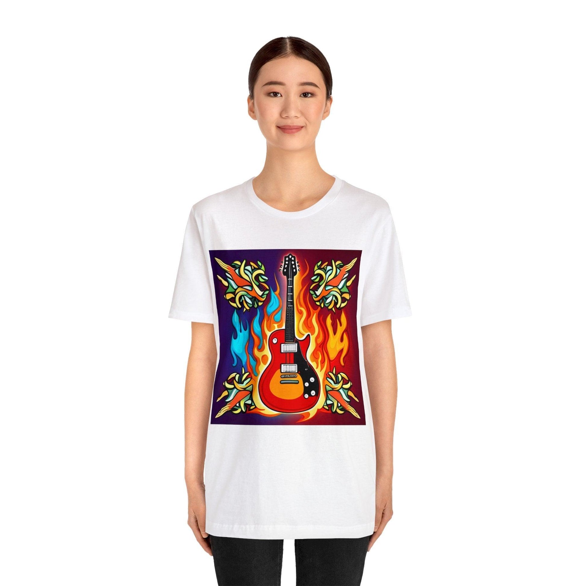 Flaming Axe Unisex Jersey Short Sleeve Tee Shirt Electric Guitar On Fire XS-3X - Lizard Vigilante