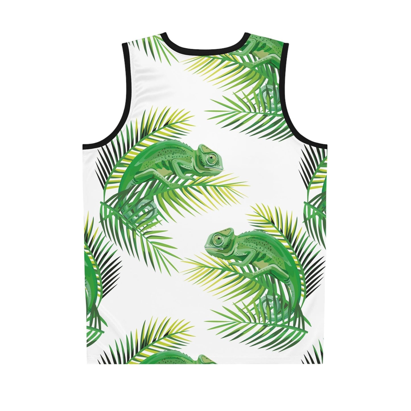 Chameleons on Banana Leaves Black Trim Basketball Jersey - Lizard Vigilante