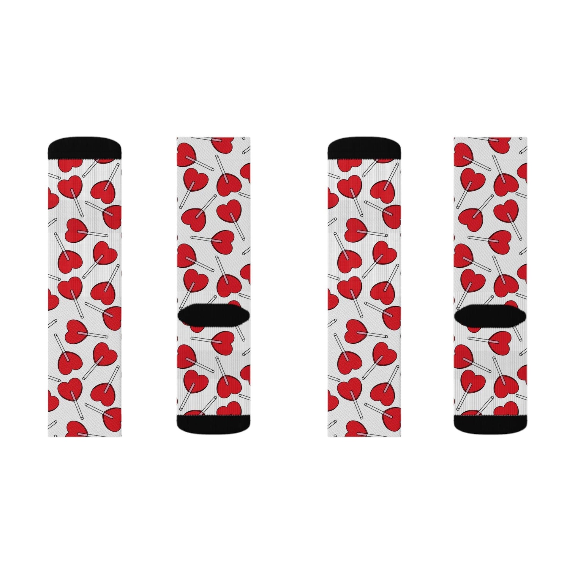 Valentine’s Day Heart Lollipops Sublimation Socks - Lizard Vigilante