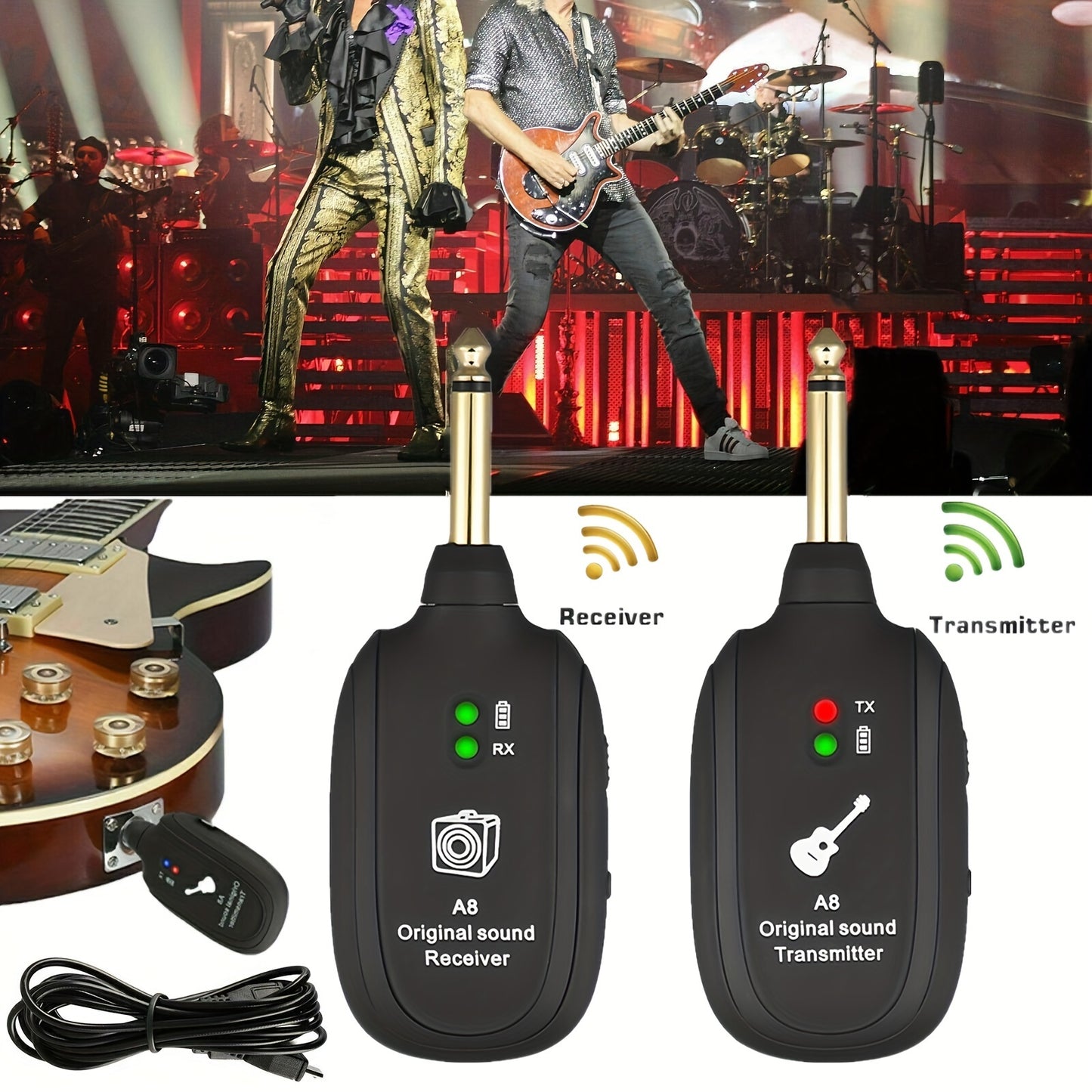 A8 UHF Wireless Guitar Transmitter Receiver Set - 730MHz for Electric Guitar, Bass, Violin - Premium guitar accessories from Lizard Vigilante - Just $22.99! Shop now at Lizard Vigilante