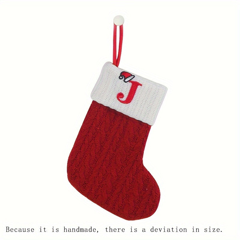 1pc Knitted Christmas Socks Stocking Gift Bag - Embroidered Alphabet, Candy Design, Scene Decor, Room Decor, Home Decor, Holiday Party Decor, Festive Gift Idea for Family and Friends