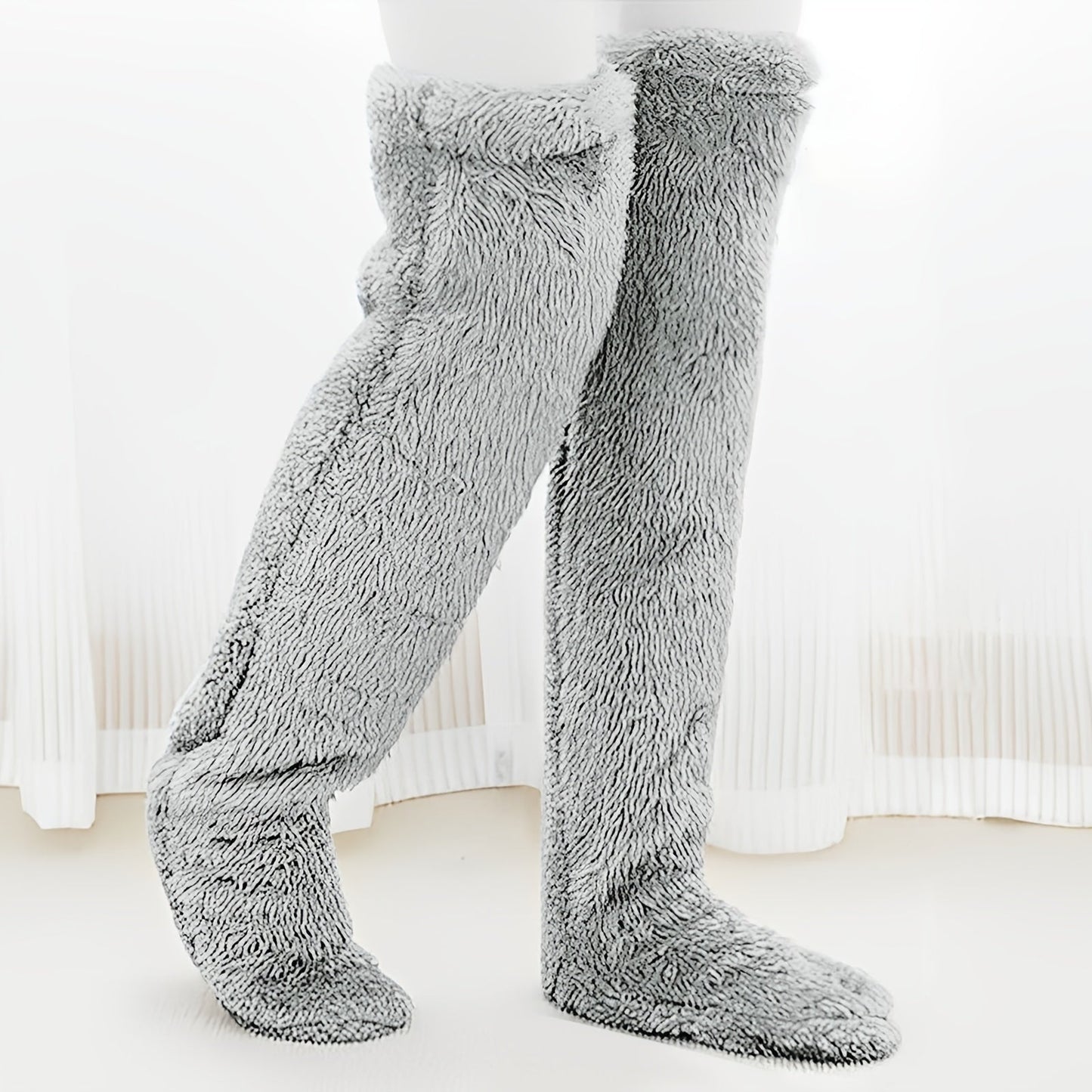 Cozy Couple's Thigh-High Fuzzy Socks - Warm, Durable Knit Over-The-Knee Stockings, Easy-Care Solid Hosiery