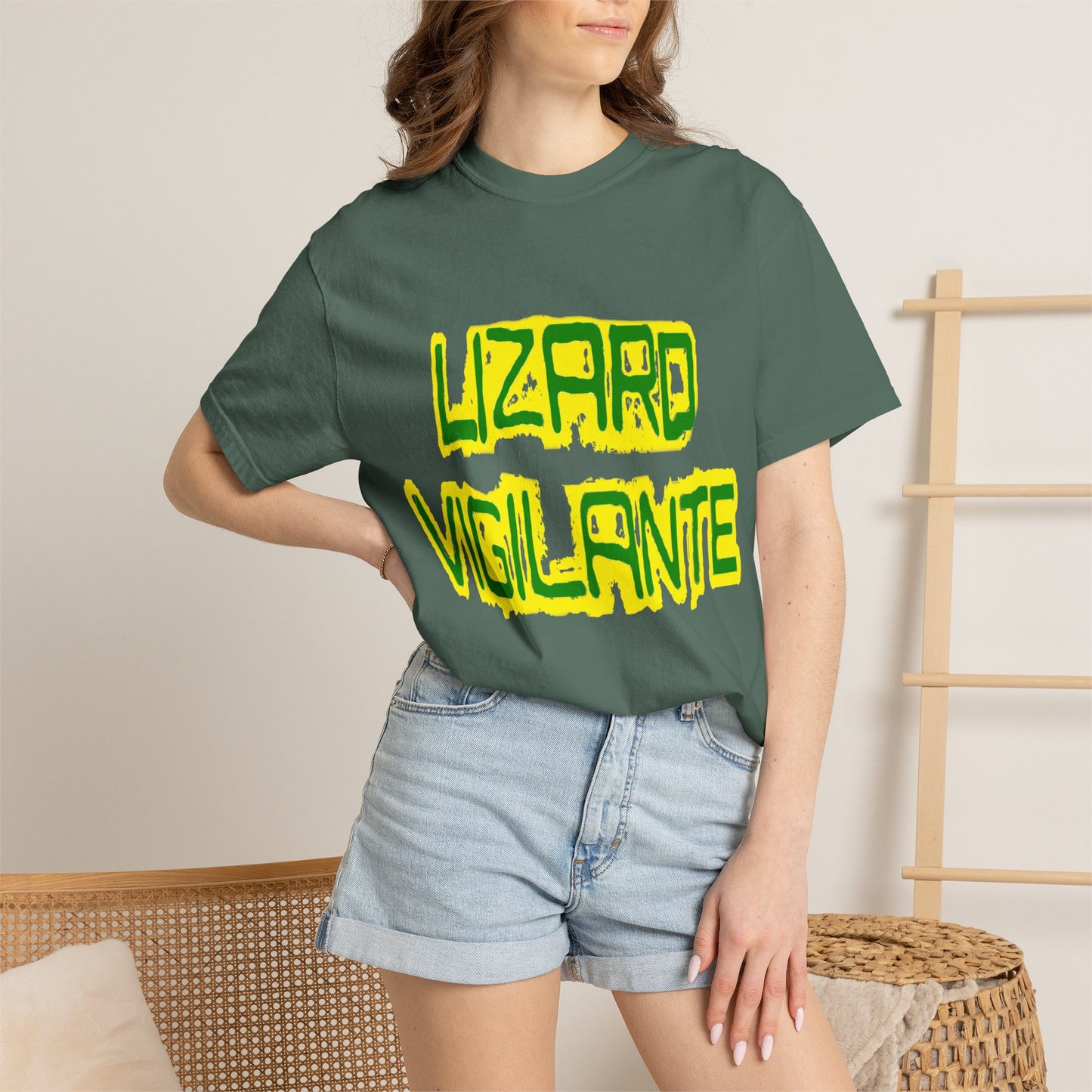 Lizard Vigilante Graphic T-Shirt — Bold Green & Yellow Streetwear Tee