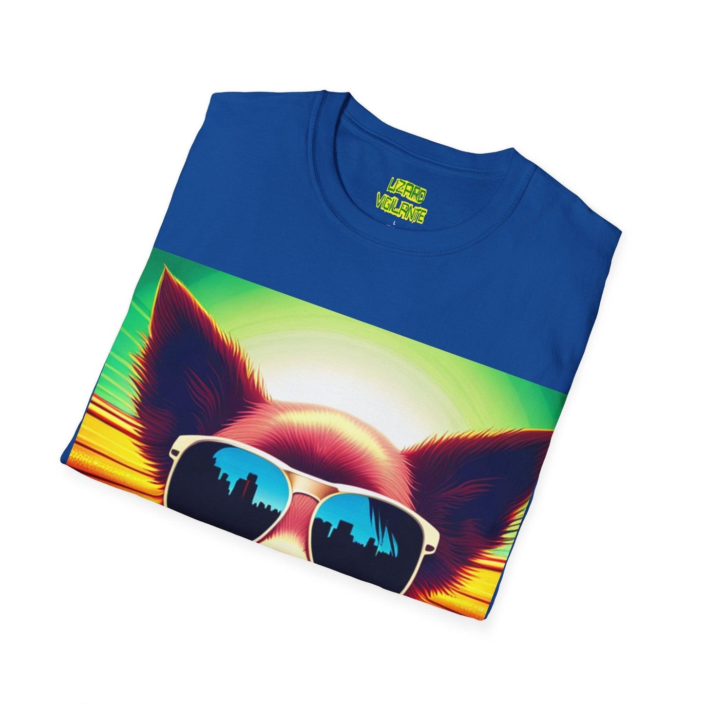 Puppy With Shades Trippy Unisex Softstyle Psychedelic T-Shirt - Lizard Vigilante