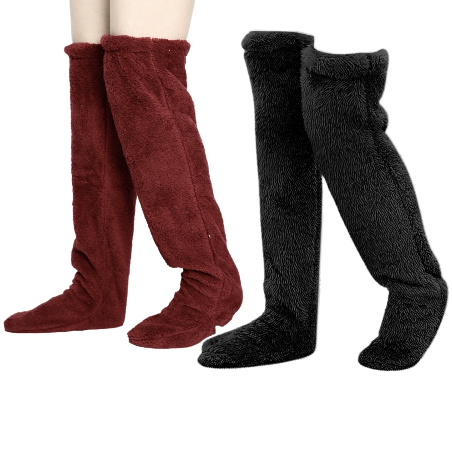 Cozy Couple's Thigh-High Fuzzy Socks - Warm, Durable Knit Over-The-Knee Stockings, Easy-Care Solid Hosiery