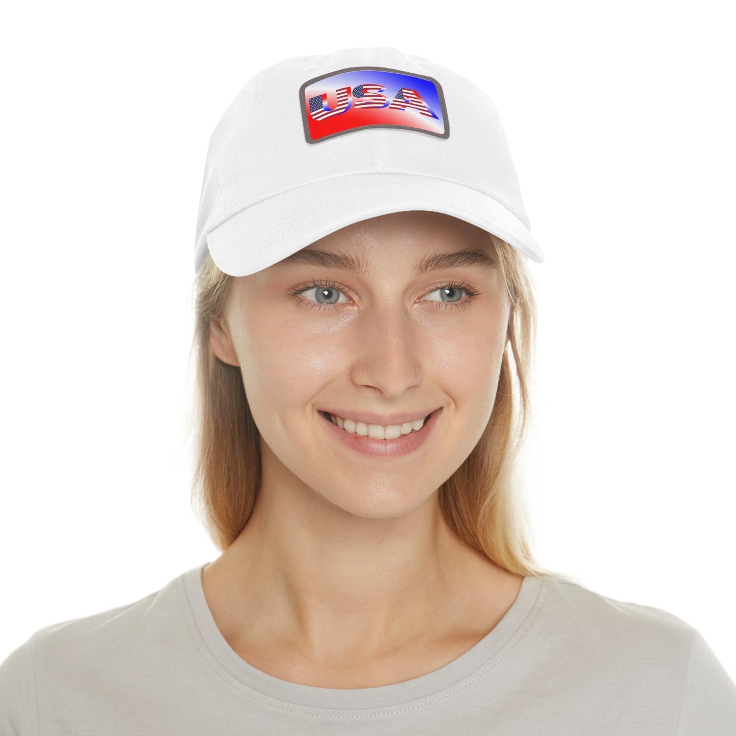 USA Red, White, and Blue Dad Hat with Leather Patch (Rectangle) - Lizard Vigilante