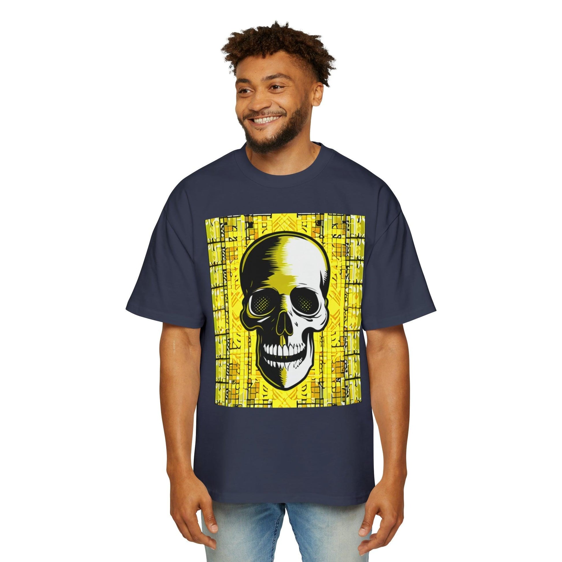 Goldgrid Skull Men's Heavy Oversized Tee - Lizard Vigilante