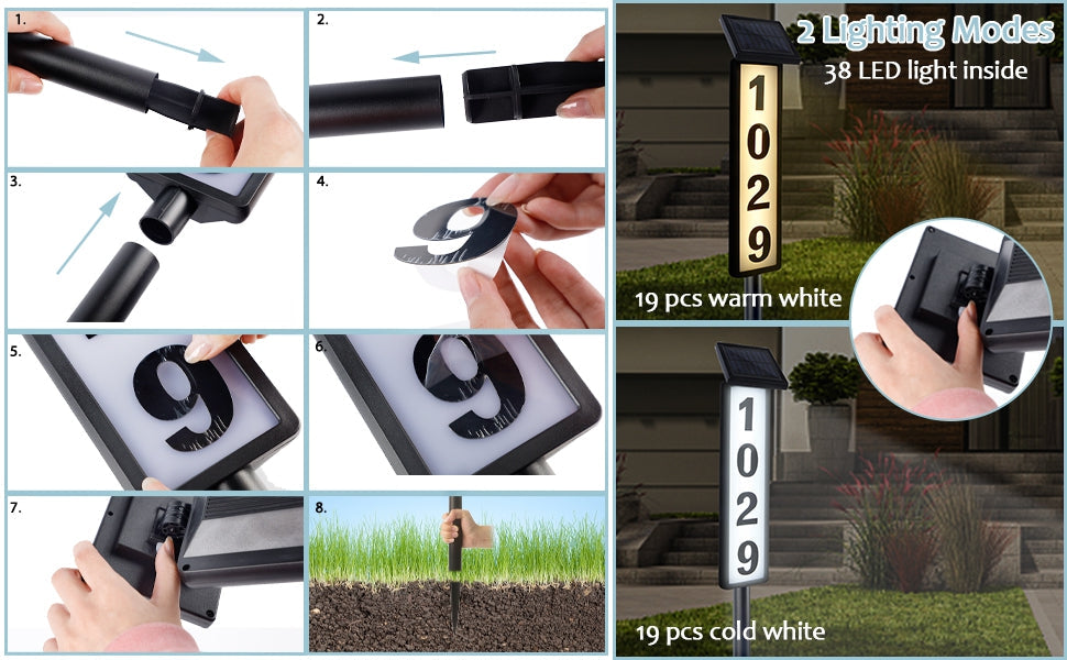 Solar Lighted House Address Sign – LED Illuminated Outdoor Plaque with Ground Stake for Yard, Garden & Home