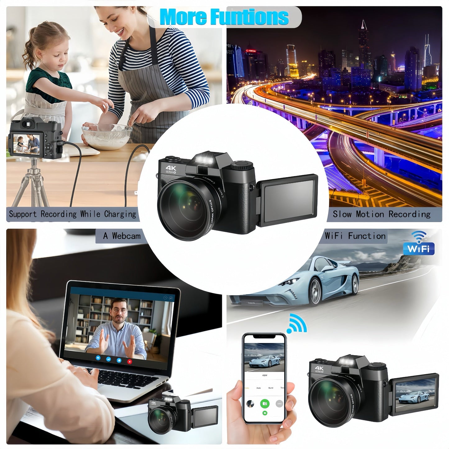 4K 48MP 16X Autofocus Digital Camera for Photography and Video, WiFi Enabled, 3" 180° IPS Flip Screen, Anti-Shake, Compact Vlogging Camera with 32GB Card and 2 Batteries